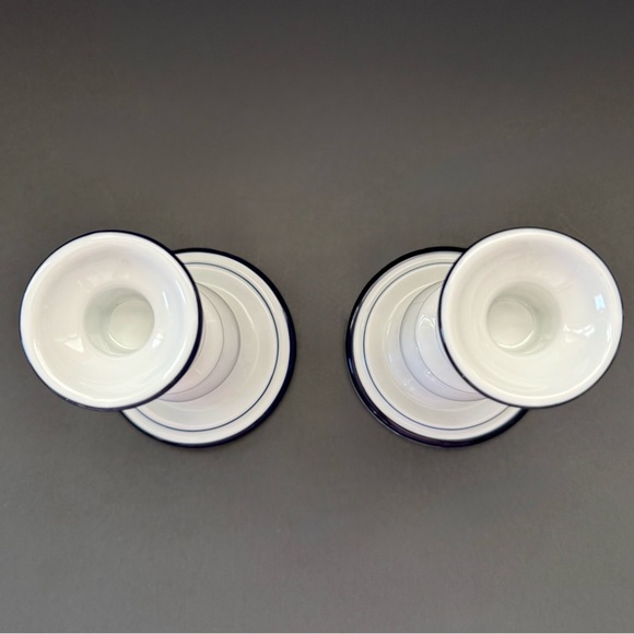 Two Dansk Bistro Christianshavn White & Blue Candlestick Holders, 6.25” - Picture 3 of 9